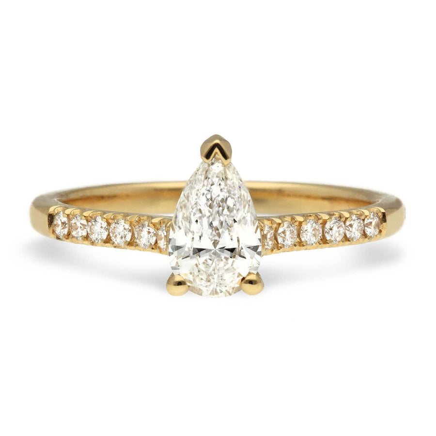 EC One NANCY Pear-shaped Diamond Solitaire Ring with Diamond Shoulders