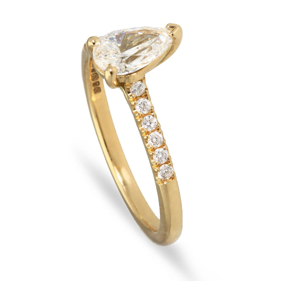 EC One NANCY Pear-shaped Diamond Solitaire Ring with Diamond Shoulders