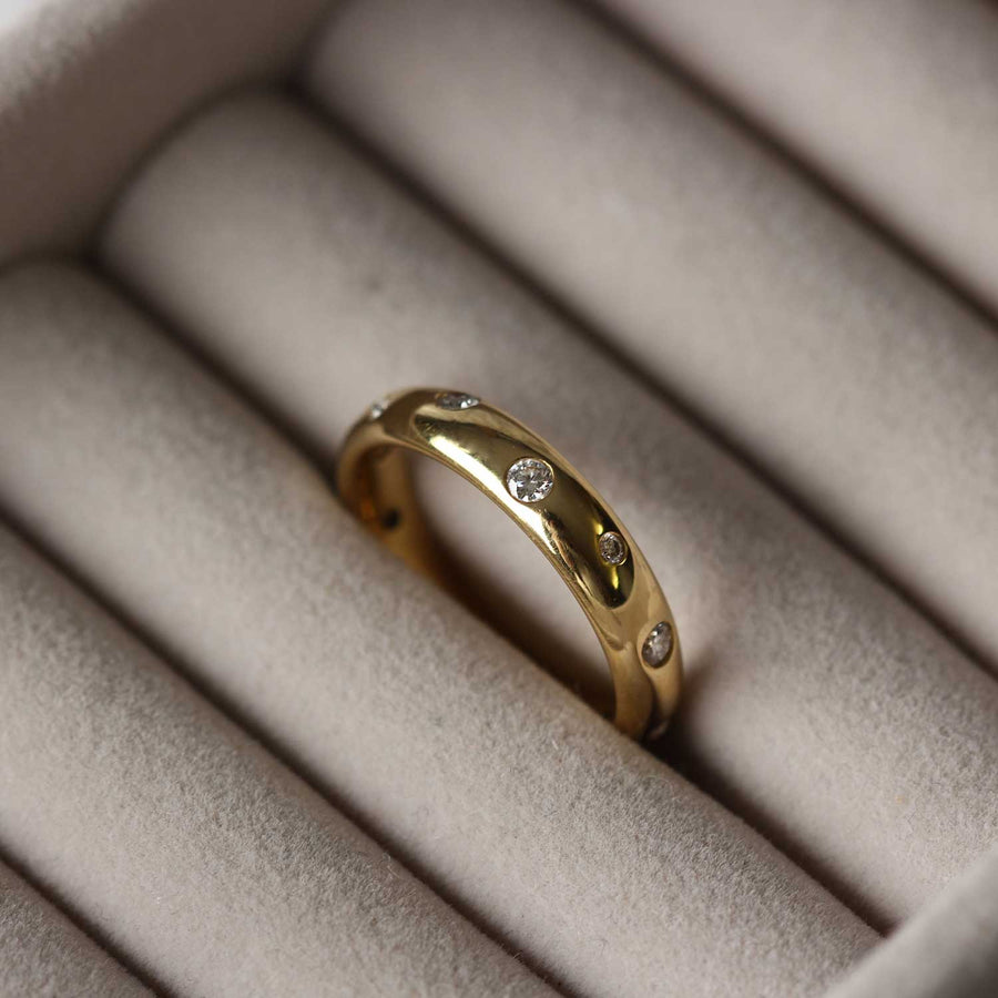 EC One yellow gold and diamond scatter wedding band made in London