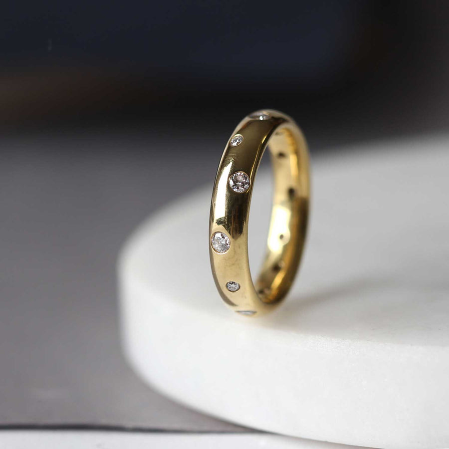 EC One yellow gold and diamond scatter wedding band made in London