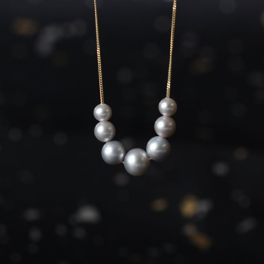 EC One London Graduated Line Grey Pearl Gold Necklace