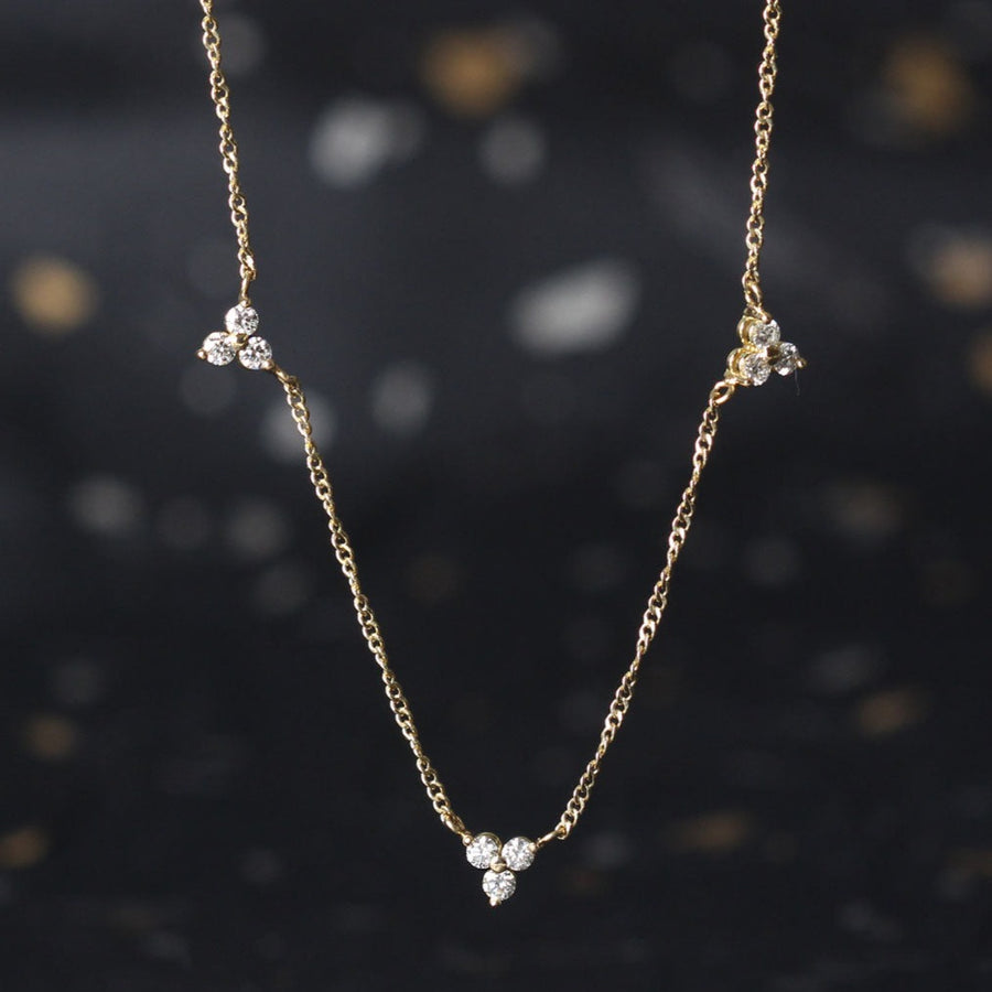 EC One triple Mini trio diamond necklace in recycled 18ct yellow gold made in our B Corp London workshop