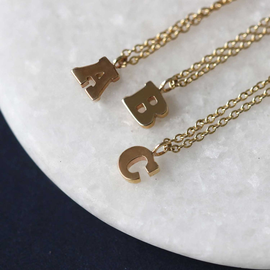 B Mini Letter Initial Gold Necklace