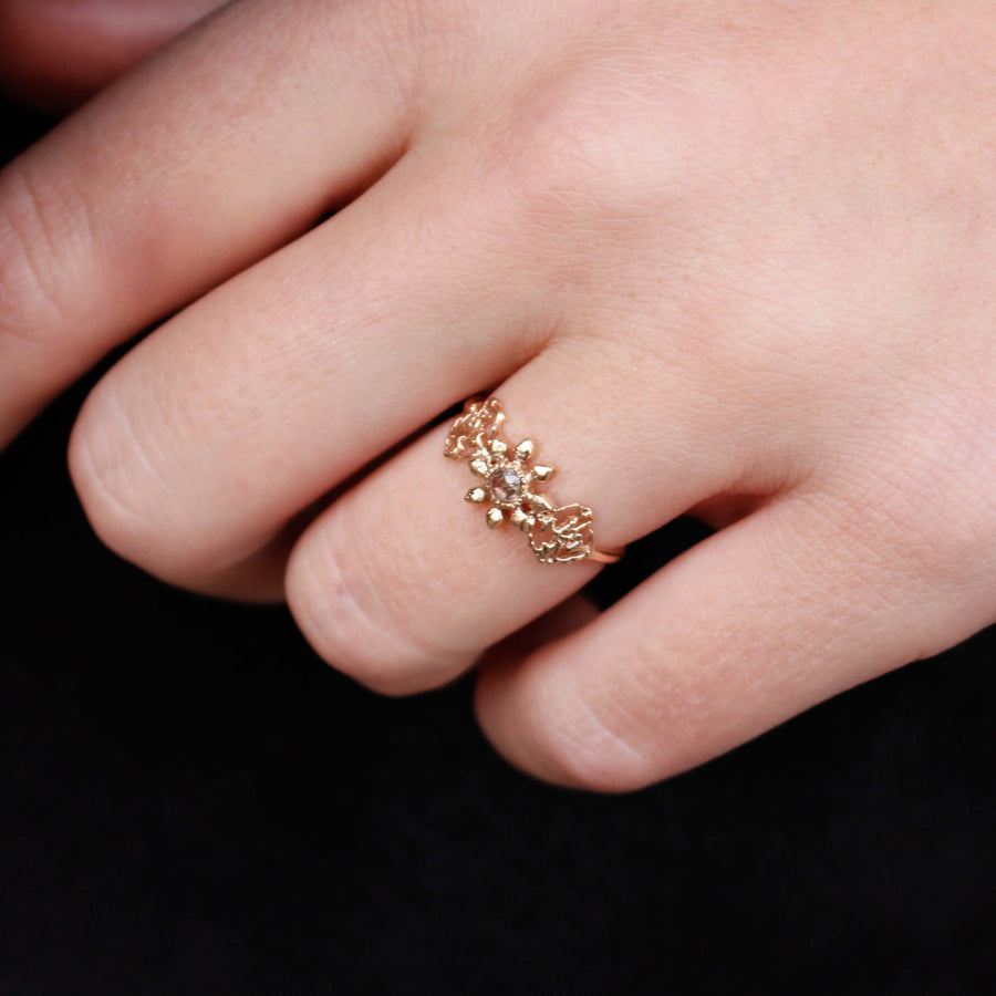 Triple Petal Gold and Diamond Ring