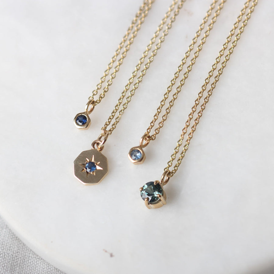 Ellie Air CUT gold and Blue Sapphire Necklace at EC One London