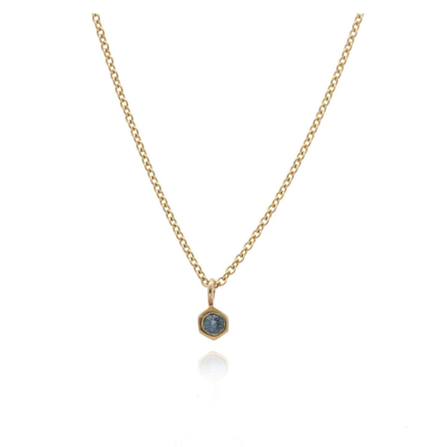 Ellie Air CUT gold and Teal Sapphire Necklace at EC One London