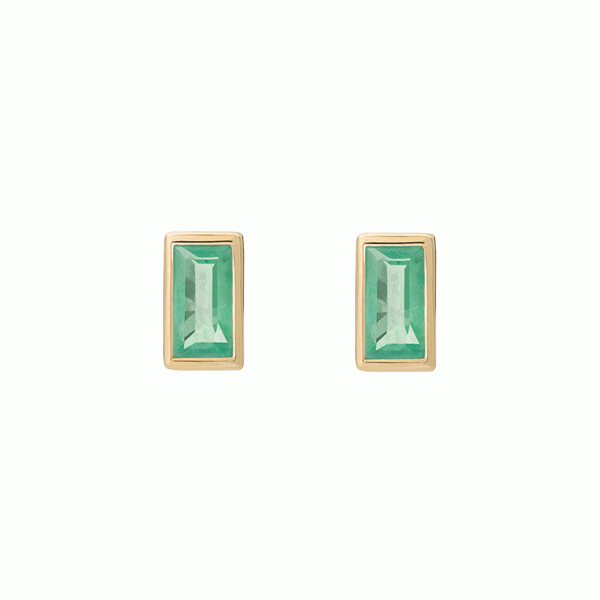 EC One Metier Emerald Baguette Gold Stud Earrings Pair