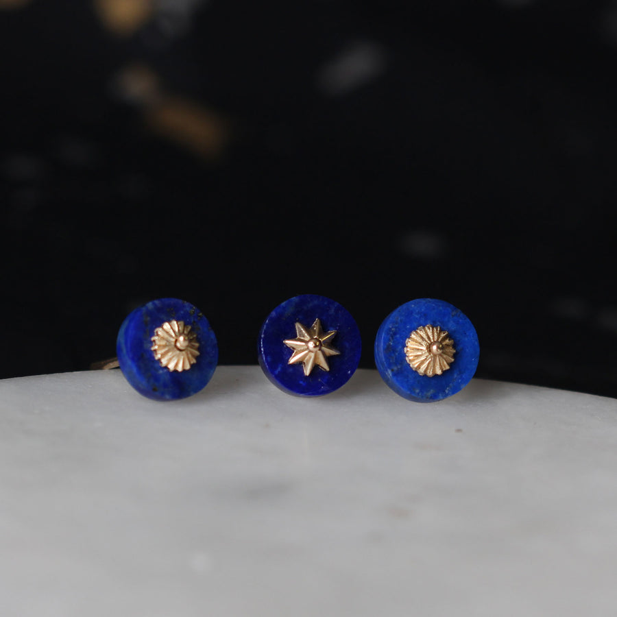 Flora Bhattachary lapis and gold stud earrings