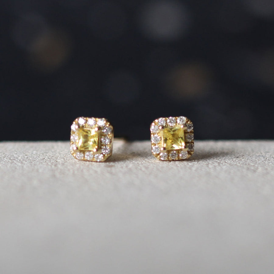 GFG FORTUNA Yellow Sapphire and diamond stud Earrings at EC One London