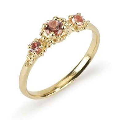 Hannah Bedford Triple Cluster Ring Peach Sapphires Yellow Gold at EC One London