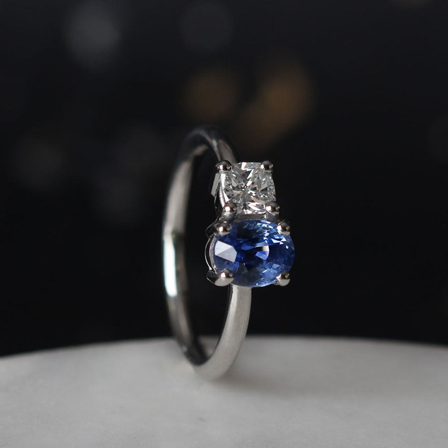 JOSEPHINE Platinum Diamond & Blue Sapphire Engagement Ring made by EC One London