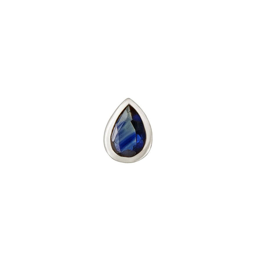 Metier Single Mini Rub-Over Pear-Shaped Blue Sapphire Stud White Gold at EC One London