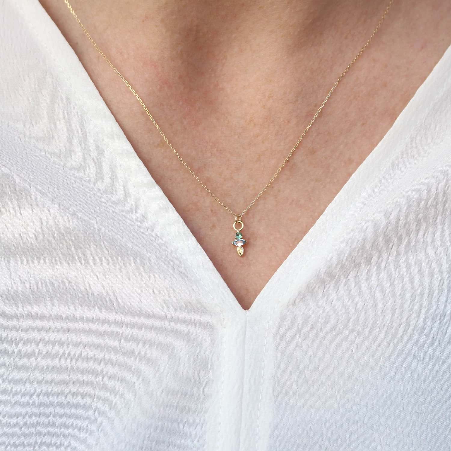 Metier AM-PM Tri Necklace with Emerald, Black Diamond, Tanzanite at EC One London