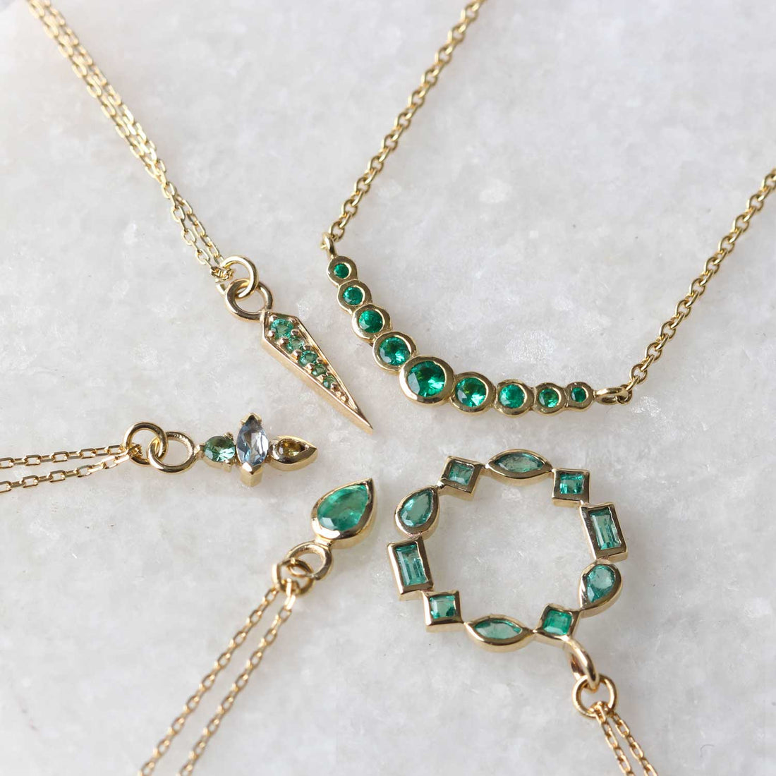Metier AM-PM Tri Necklace with Emerald, Black Diamond, Tanzanite at EC One London