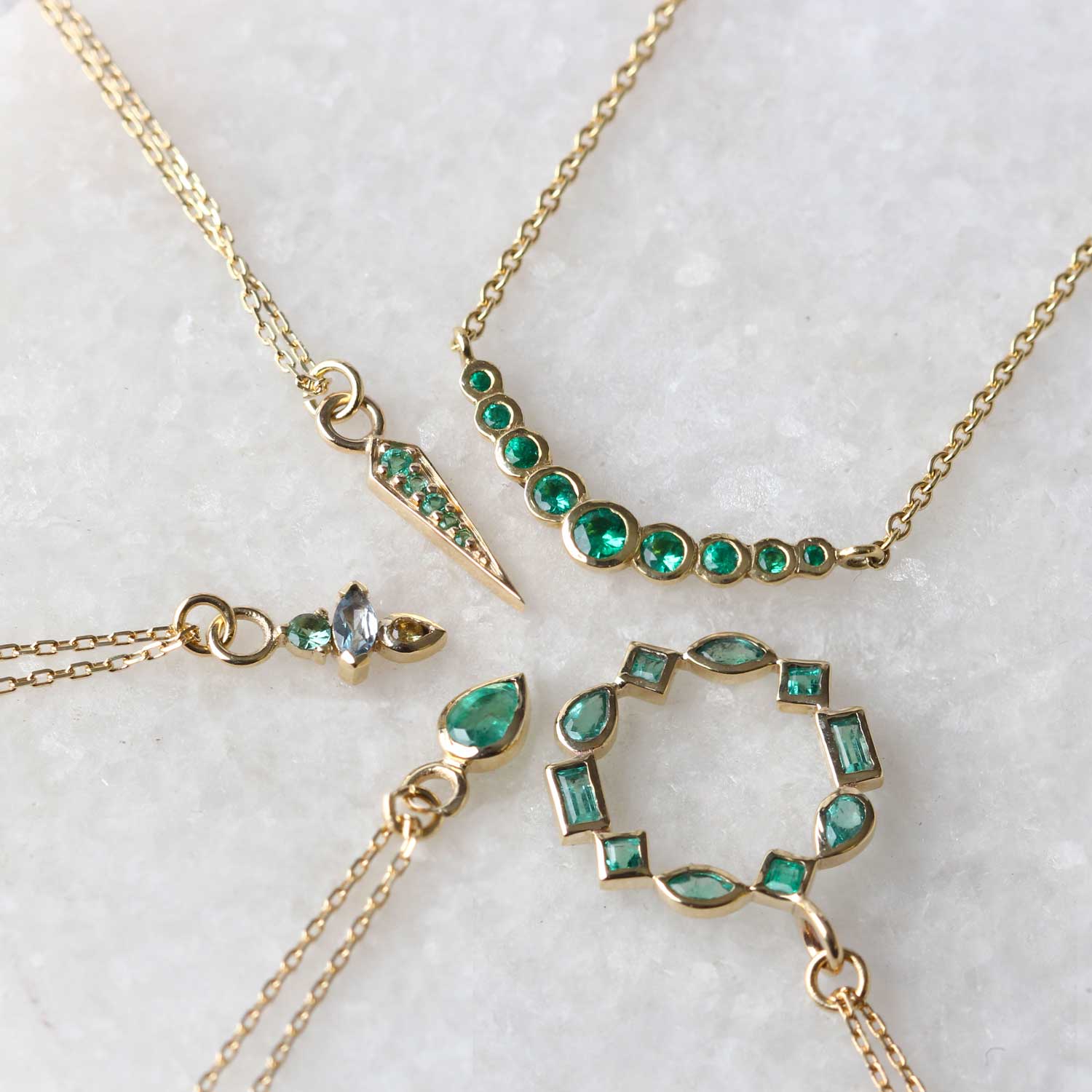 Metier AM-PM Tri Necklace with Emerald, Black Diamond, Tanzanite at EC One London