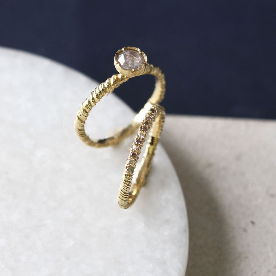 Natalie Perry at EC One London ethical engagement ring recycled gold and grey rose cut diamond solitaire engagement ring