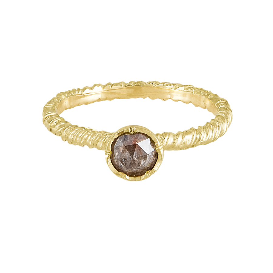 Natalie Perry at EC One London ethical engagement ring recycled gold and grey rose cut diamond solitaire engagement ring