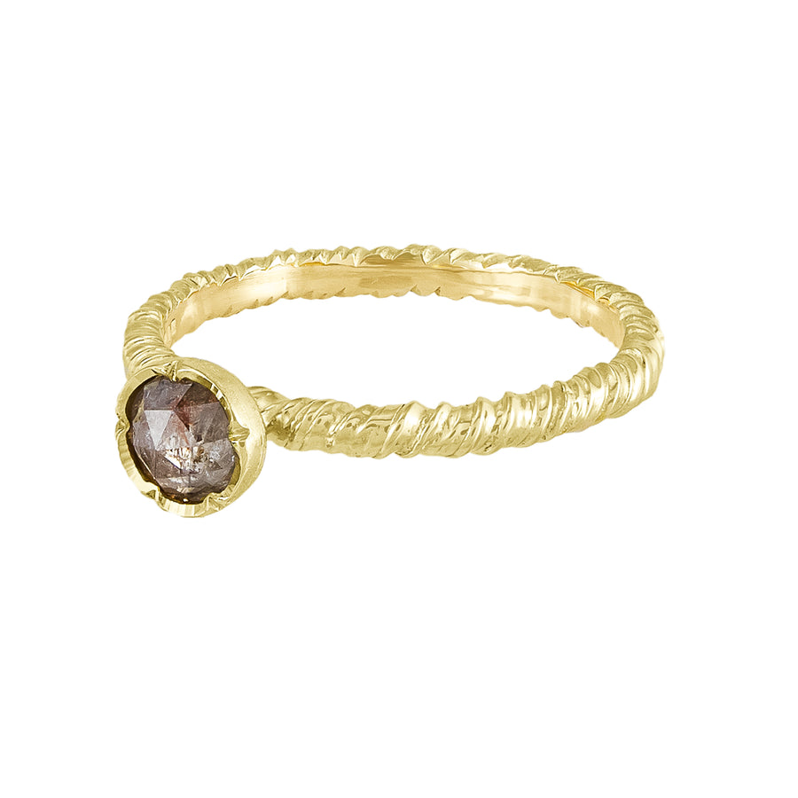 Natalie Perry at EC One London ethical engagement ring recycled gold and grey rose cut diamond solitaire engagement ring