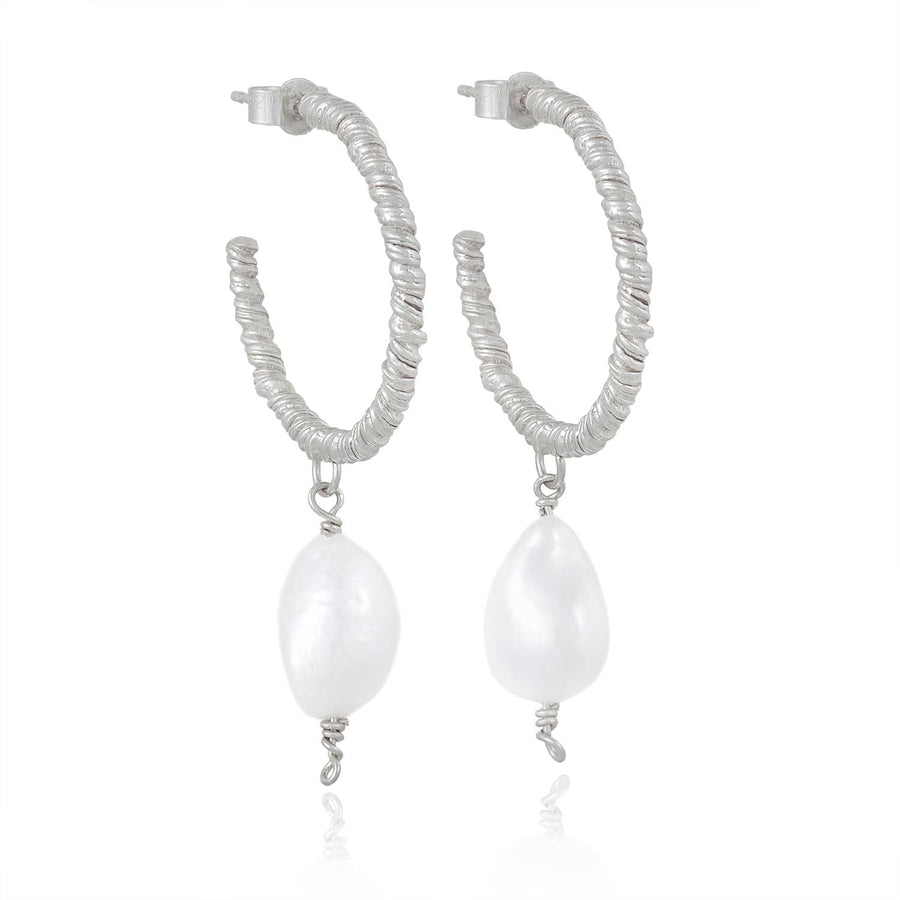 Natalie Perry Large Organic Hoops with Baroque Pearl Drops Silver at EC One