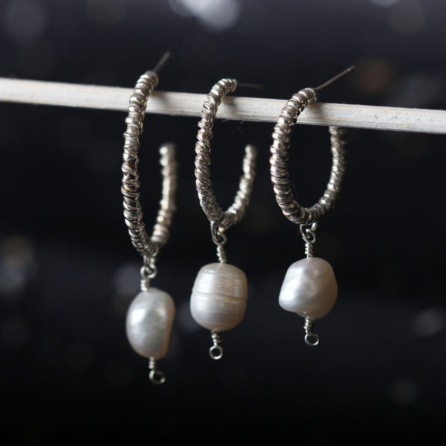 Natalie Perry Organic Hoops with Baroque Pearl Drops Silver at EC One London