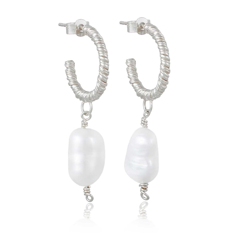 Natalie Perry Small Organic Hoops with Baroque Pearl Drops Silver at EC One