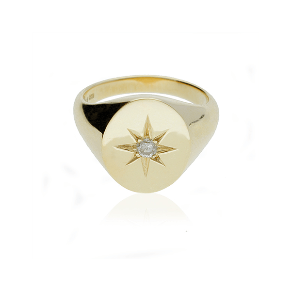 EC One Oval signet recycled gold ring with star set diamond