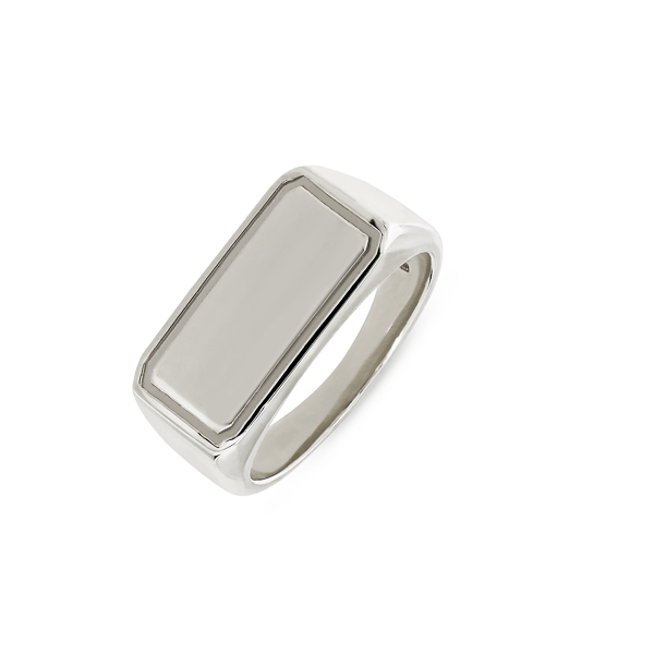 EC One Rectangular recycled Silver Signet Ring engrave