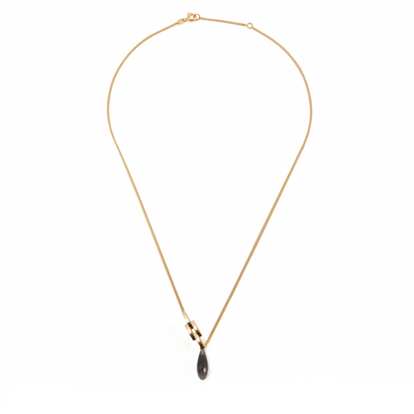 Smokey Quartz and Chain Link Gold Necklace