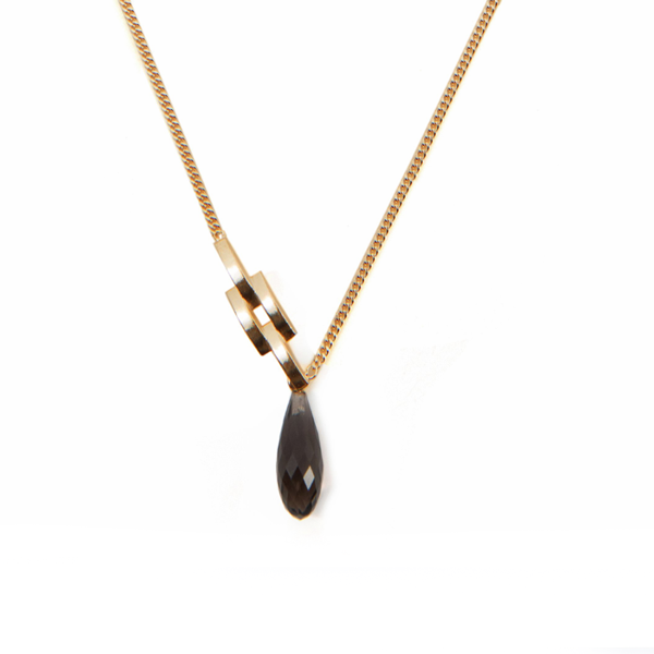 Smokey Quartz and Chain Link Gold Necklace