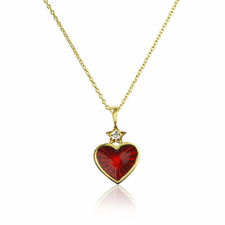 Sweet Marie Red Enamel Heart Necklace with Diamond Detail at EC One London