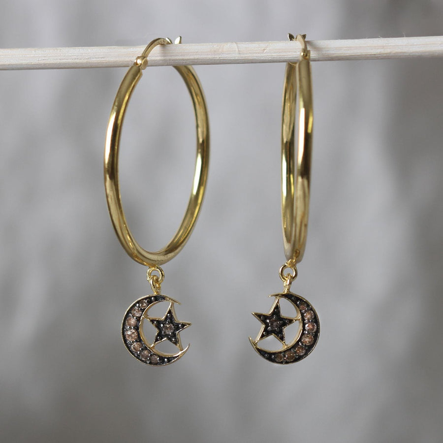 Sweet Marie Large Hoops with Diamond Crescent Moons at EC One
