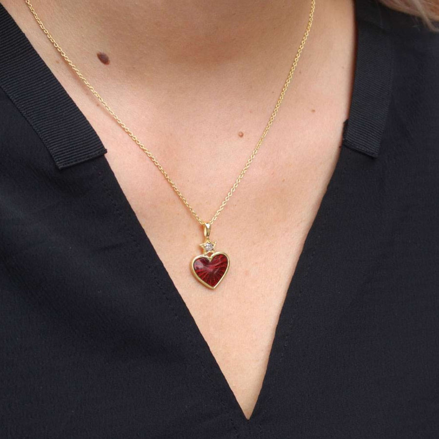 Sweet Marie Red Enamel Heart Necklace with Diamond Detail at EC One London