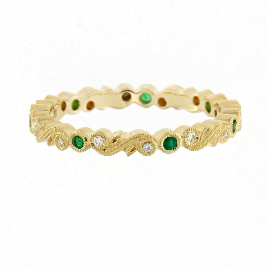 Ungar and Ungar at EC One London Skinny Floral Band in Yellow Gold with Emeralds and diamonds