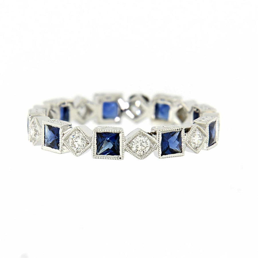 Ungar and Ungar Square Blue Sapphire and Diamond Eternity Ring White Gold at EC One London