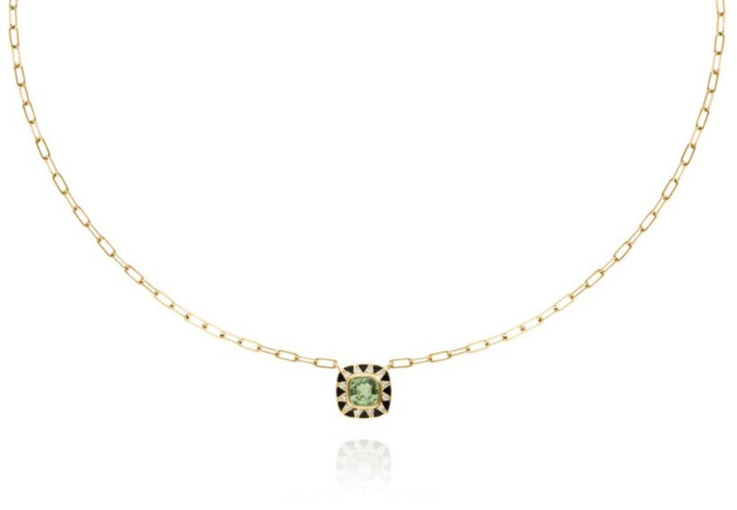 STELLA Gold Necklace with Green Amethyst and Black Enamel by Van Den Abeele at EC One London
