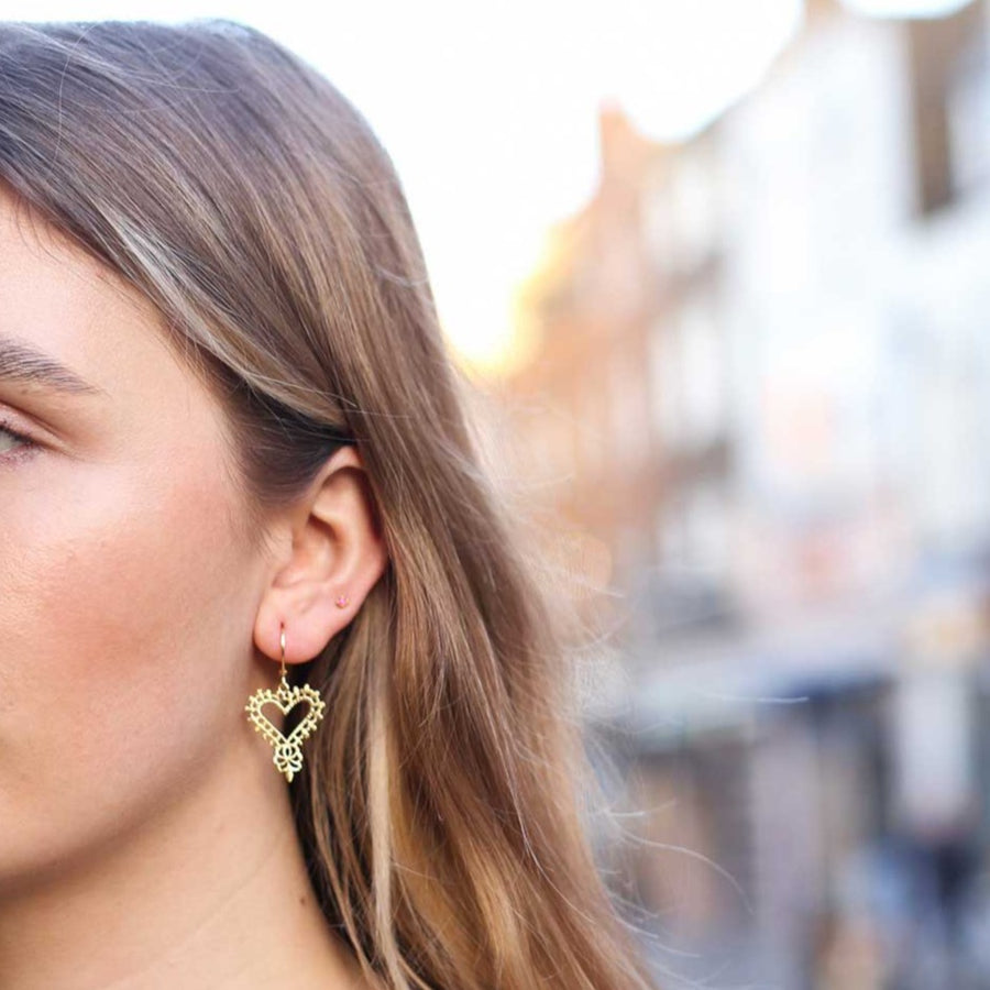 Zoe and Morgan Gypsy Heart Gold Plated Drop Earrings at EC One London