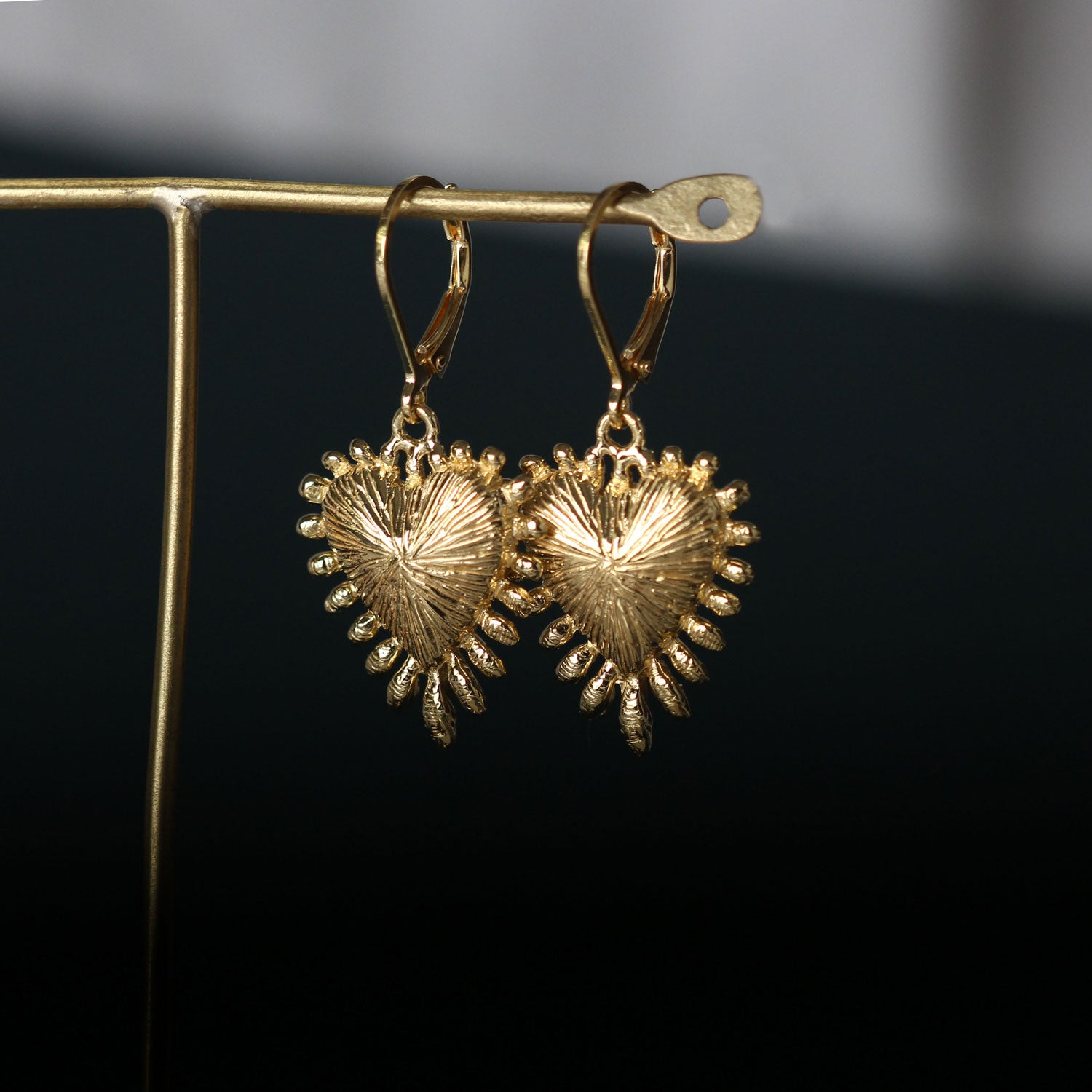 Zoe & Morgan Heart Rays Gold Plated Drop Earrings at EC One London